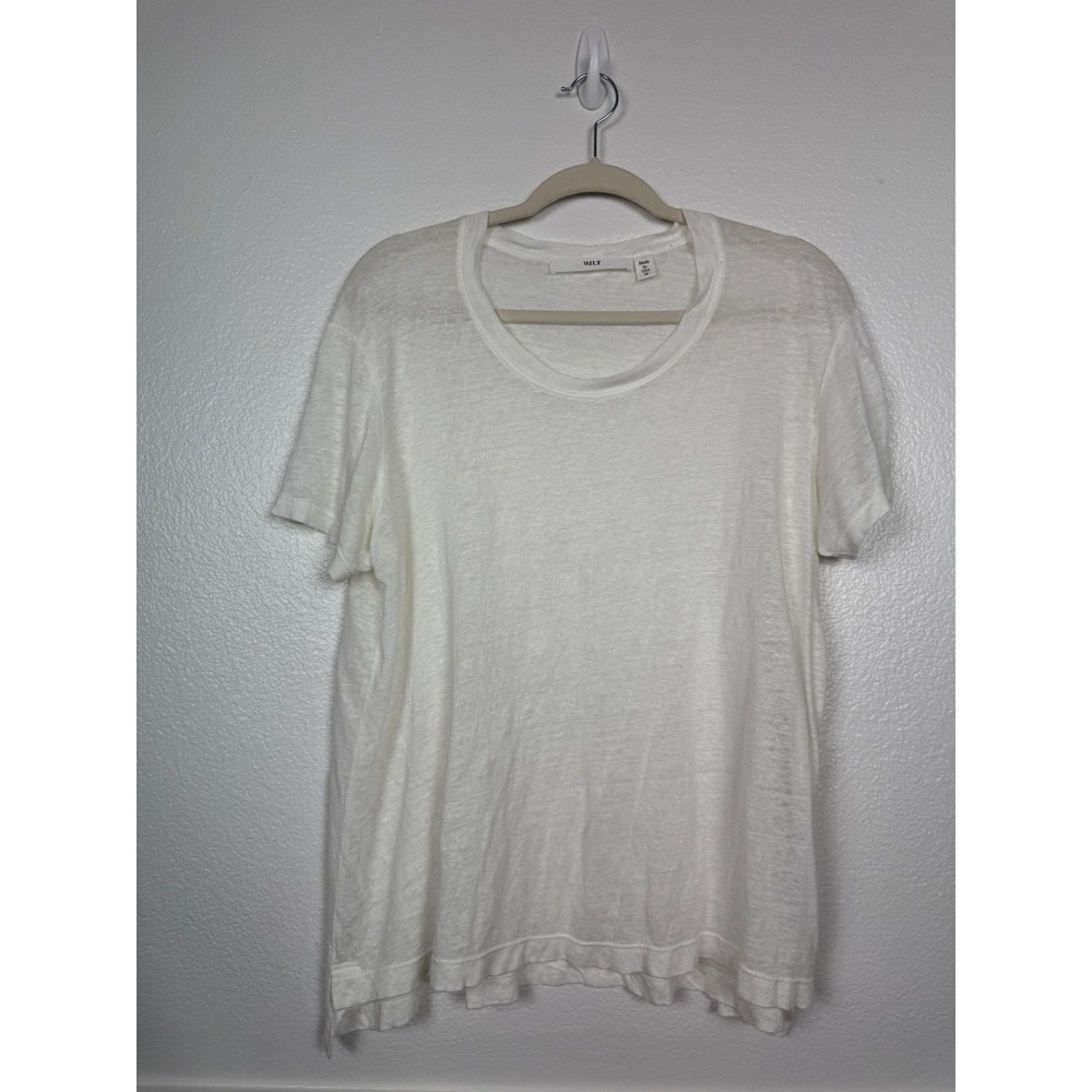 Wilt 100% Linen Crewneck Tunic Tee Women's Medium White Heather Short‎ Sleeve